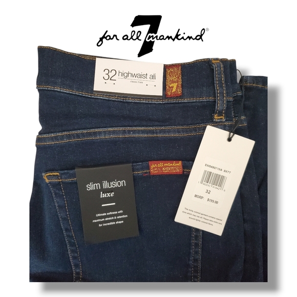 7 For All Mankind Highwaist Indigo Ali Slim Illusion Bootcut Flare Jeans Size 32 - Picture 7 of 11